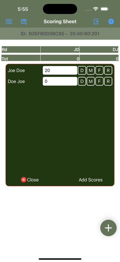 Rummy Score Sheet